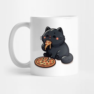 cute cat fat eat pizza slice cartoon illustration Mug